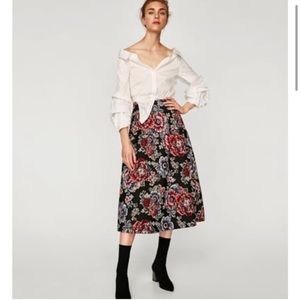 Zara embroidered jacquard midi skirt, small, worn